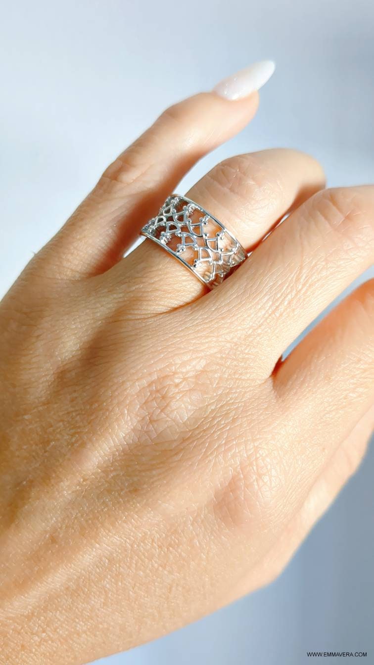 Wide Women's Statement Ring – 925 Sterling Silver