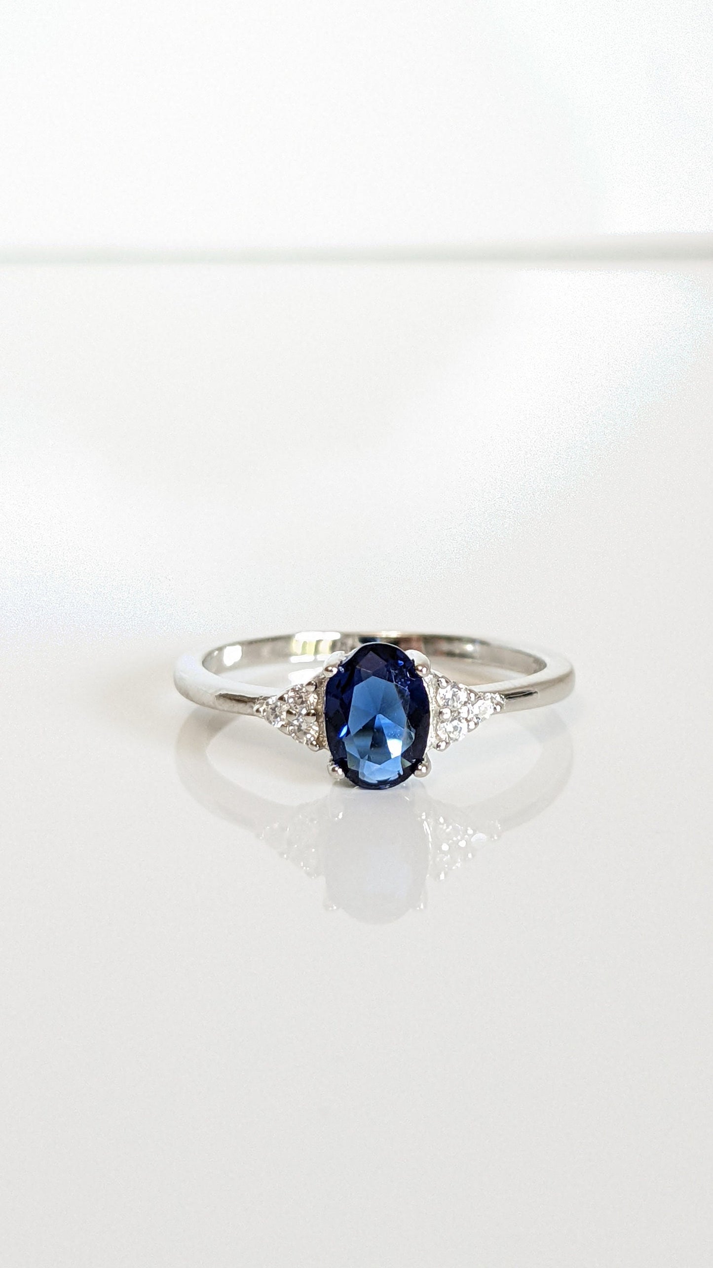 Sterling Silver Precious Oval Sapphire Ring, Oval Cut Ring, Promise Ring, Anniversary, Engagement Ring, Silver Ring, 925 stamped