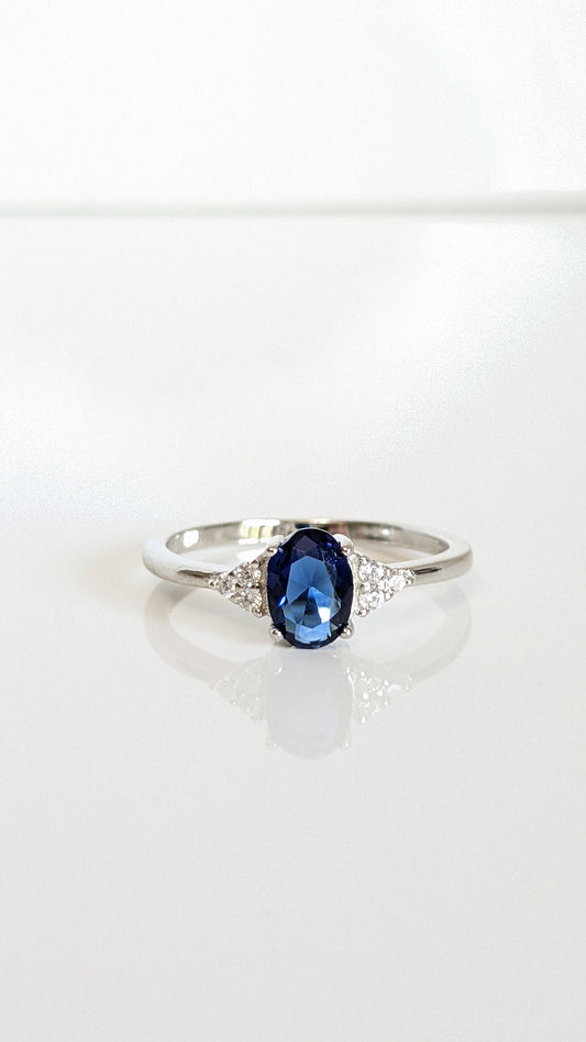 Sterling Silver Precious Oval Sapphire Ring, Oval Cut Ring, Promise Ring, Anniversary, Engagement Ring, Silver Ring, 925 stamped