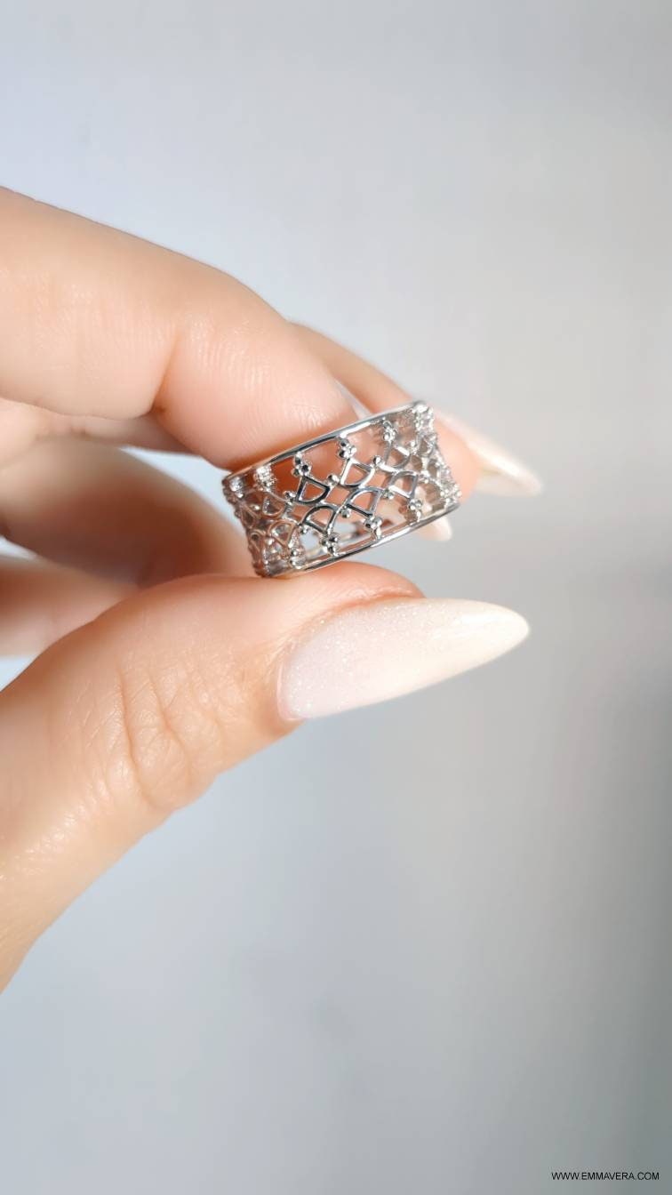 Wide Women's Statement Ring – 925 Sterling Silver