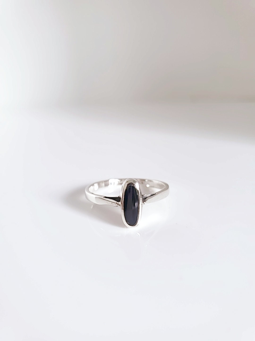 Sterling Silver Onyx Ring, Dainty Onyx Ring, Bohemian Minimalist Ring, Black Stone Ring, 925 Ring