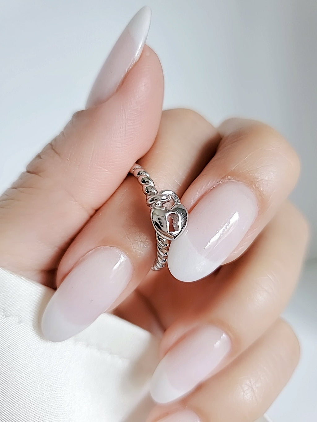 Sterling Silver Dangling Heart Lock Ring