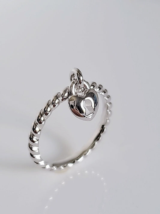 Sterling Silver Dangling Heart Lock Ring