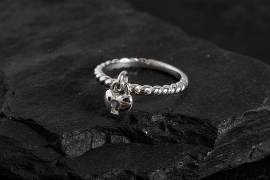 Sterling Silver Dangling Heart Lock Ring