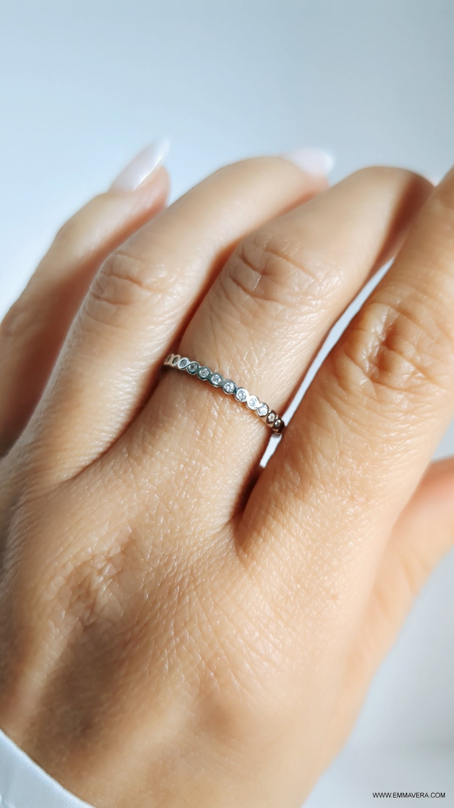 Dainty Thin Eternity Sterling Silver Ring