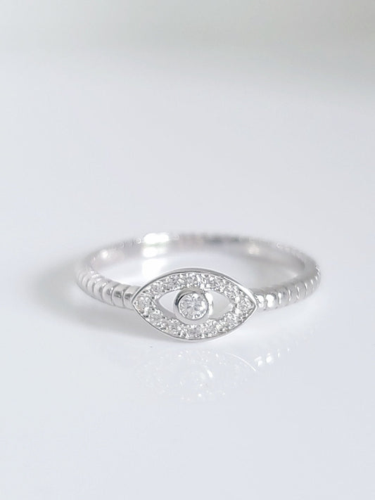 Women's Sterling Silver Eye Ring, Spiritual, Evil eye Protection Stack Ring, Non Tarnish