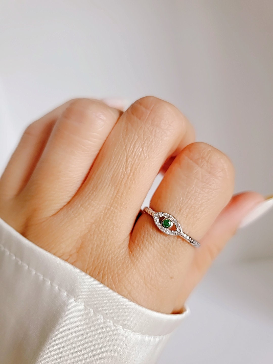 Sterling Silver Emerald Eye Ring