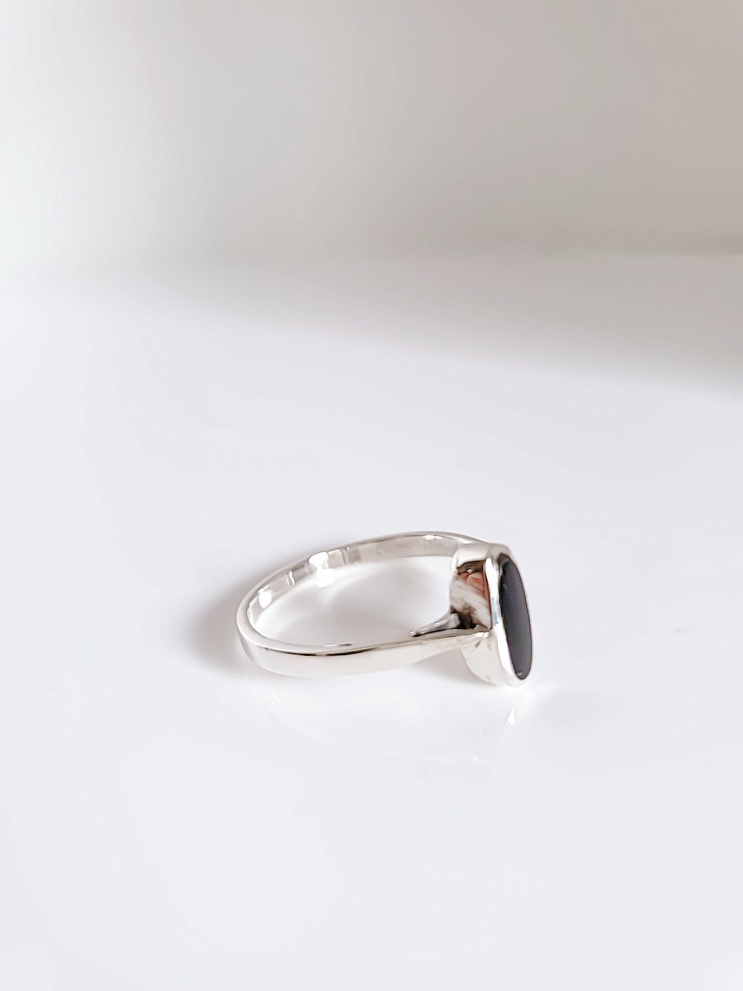 Sterling Silver Onyx Ring, Dainty Onyx Ring, Bohemian Minimalist Ring, Black Stone Ring, 925 Ring