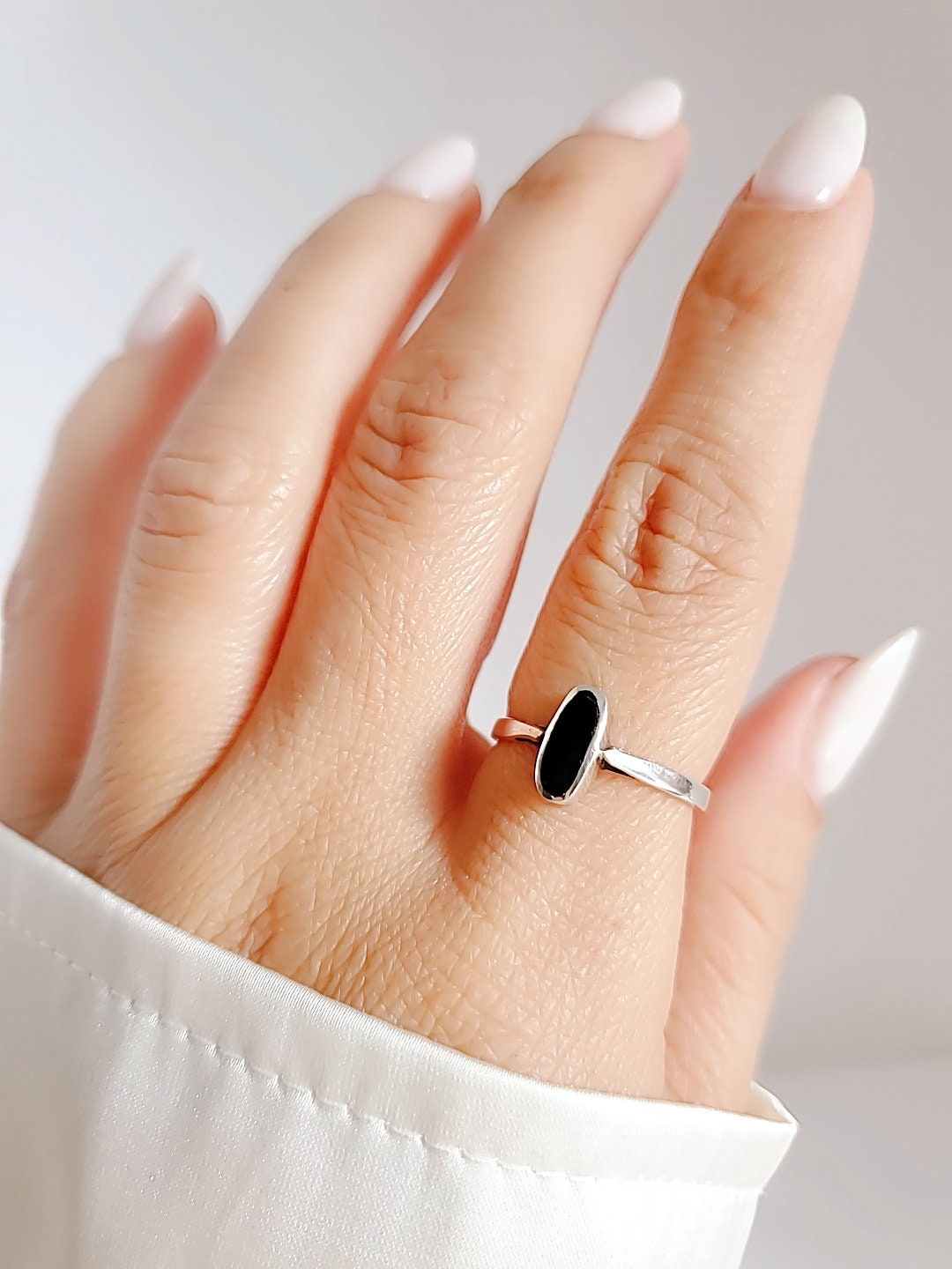 Sterling Silver Onyx Ring, Dainty Onyx Ring, Bohemian Minimalist Ring, Black Stone Ring, 925 Ring