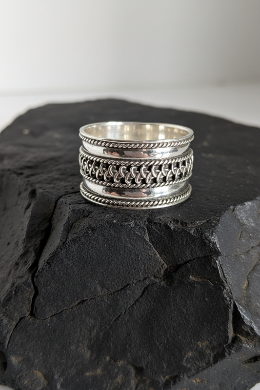 Sterling Silver Ring, Thumb Ring, Wide Band Ring, Lightweight Thumb Band, Bohemian Jewelry, Bali Ring, Tribal Ring
