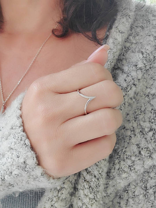 Sterling Silver Chevron Ring, V Women Ring, Simple Stack Ring, Dainty Silver Ring, 925 Minimalist Chevron Ring