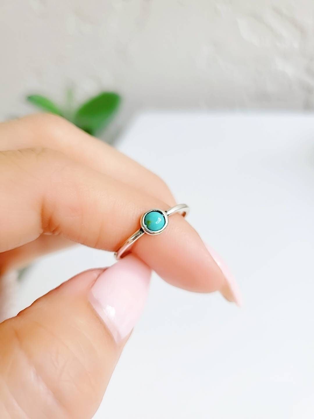 Dainty Turquoise Ring, Sterling Silver Ring