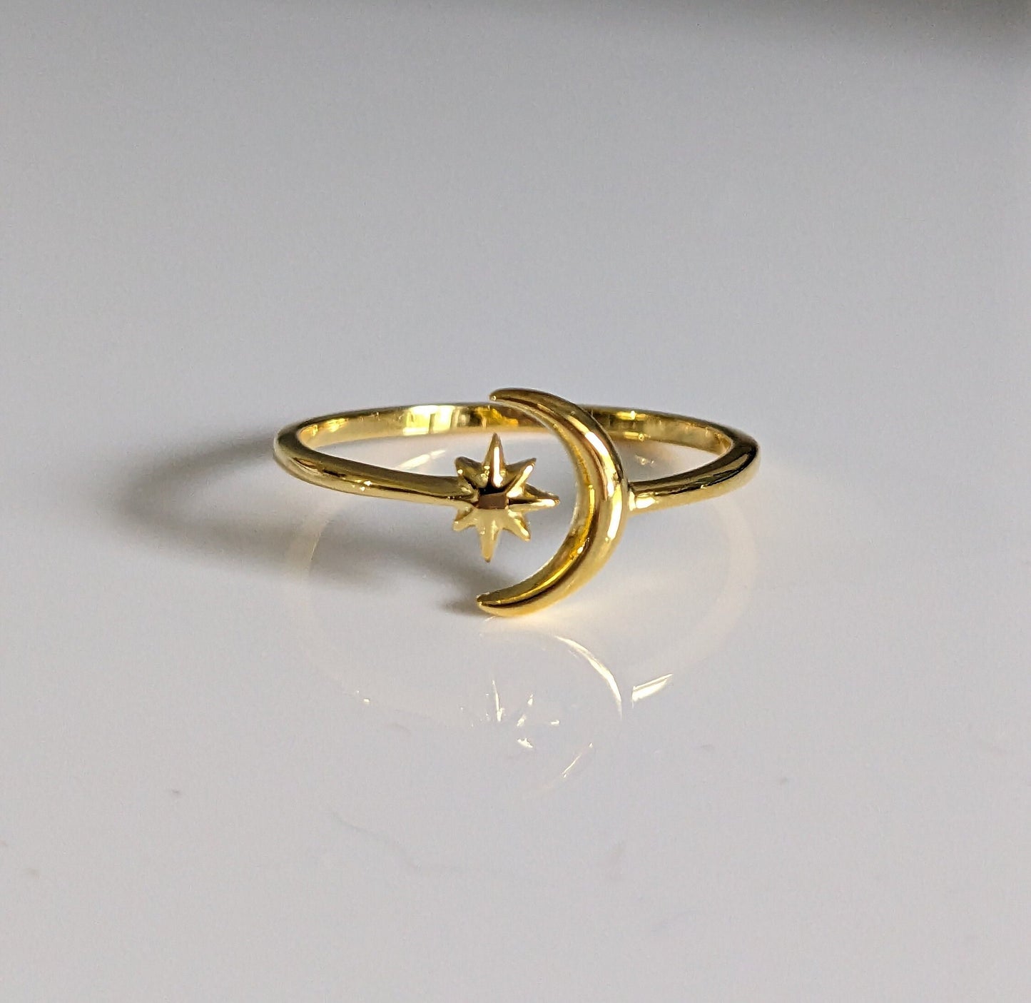 Dainty Gold Moon Star Ring