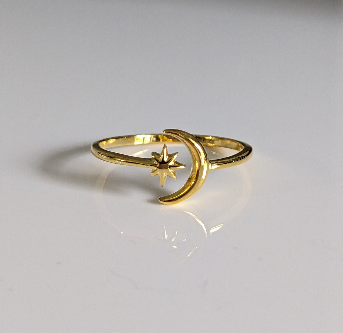 Dainty Gold Moon Star Ring