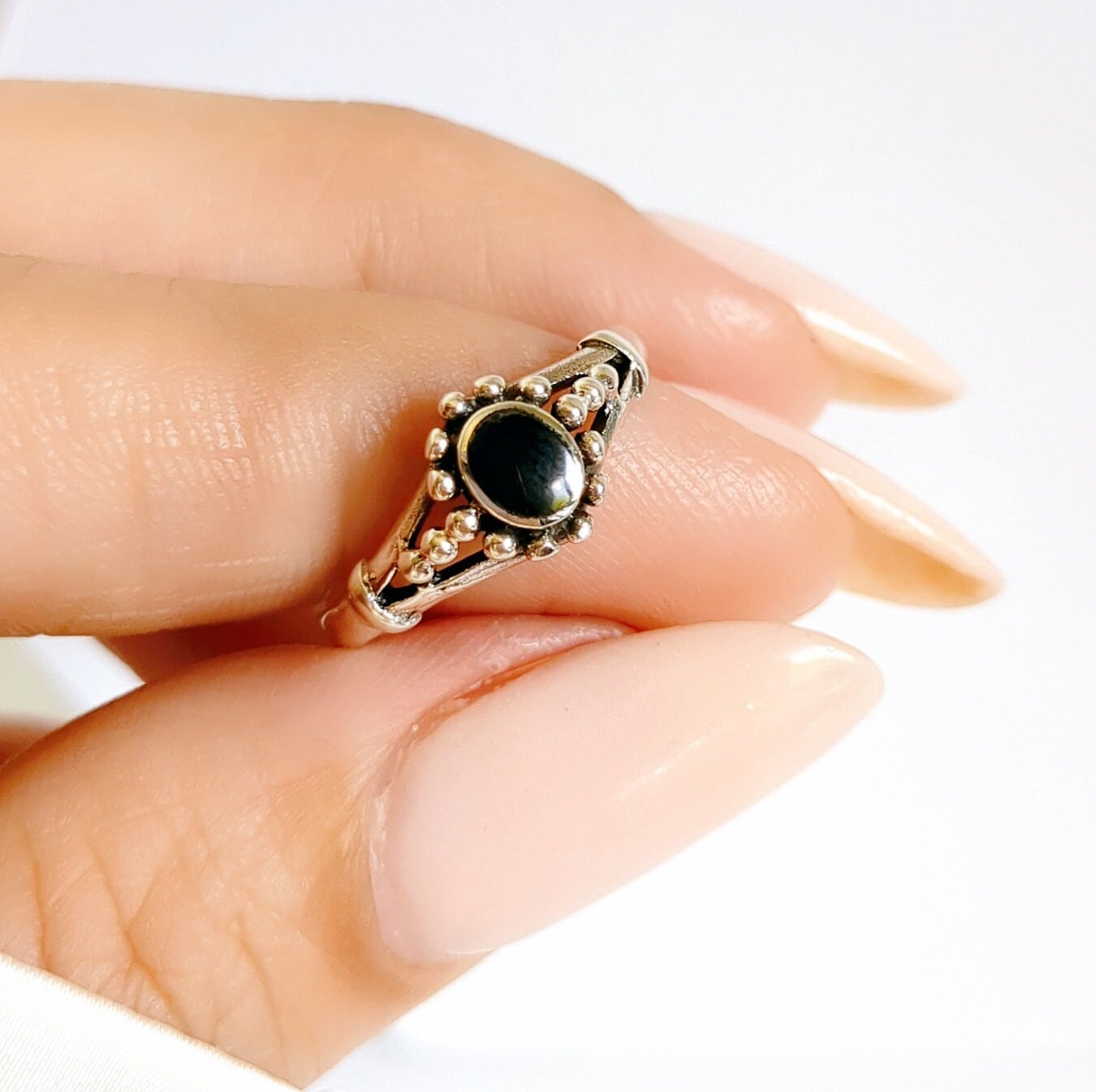 Dainty Sterling Silver Onyx Ring