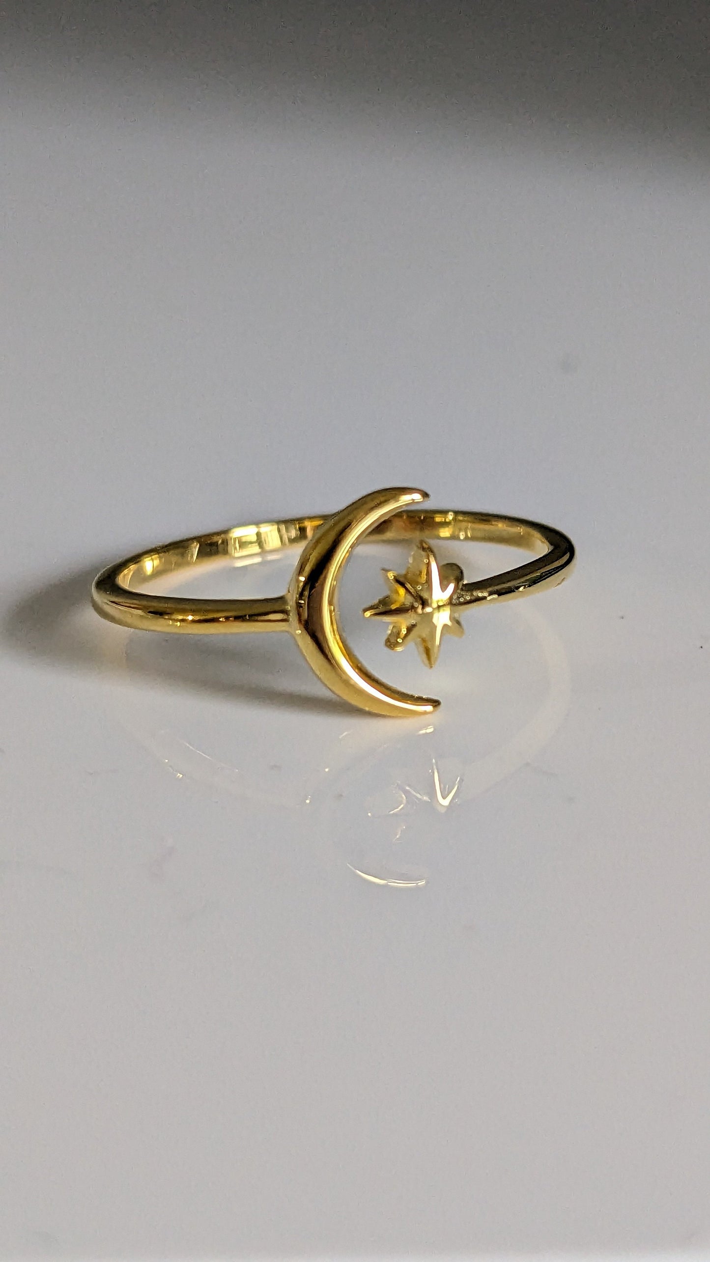 Dainty Gold Moon Star Ring