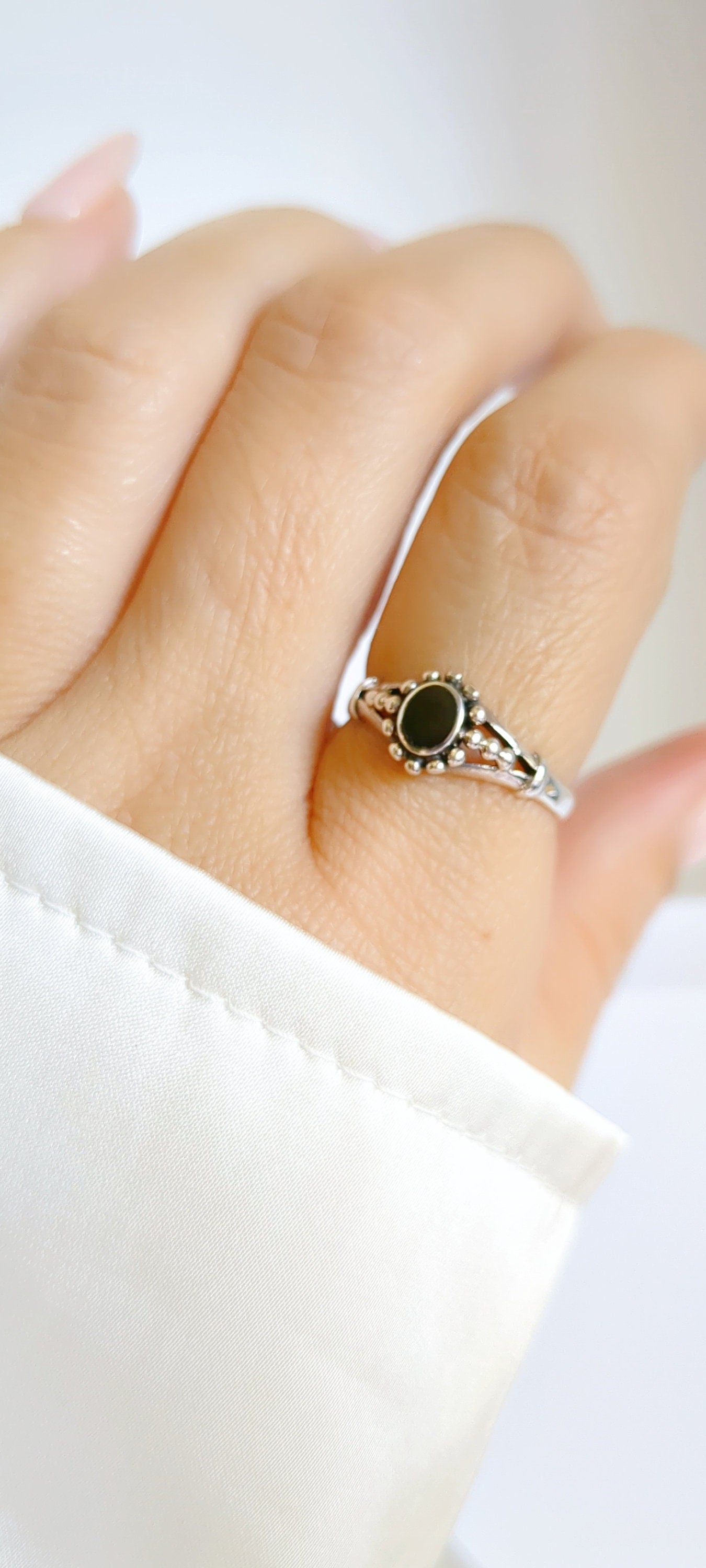 Dainty Sterling Silver Onyx Ring