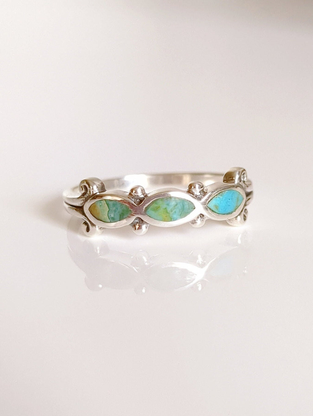 Turquoise Sterling Silver Beaded Bohemian Ring