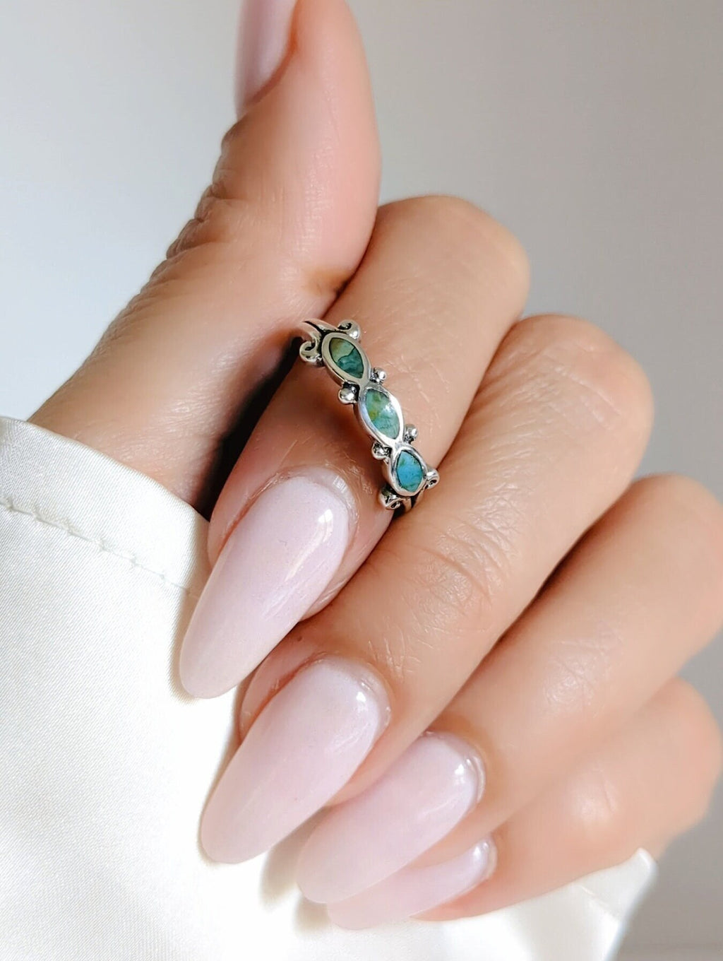Turquoise Sterling Silver Beaded Bohemian Ring