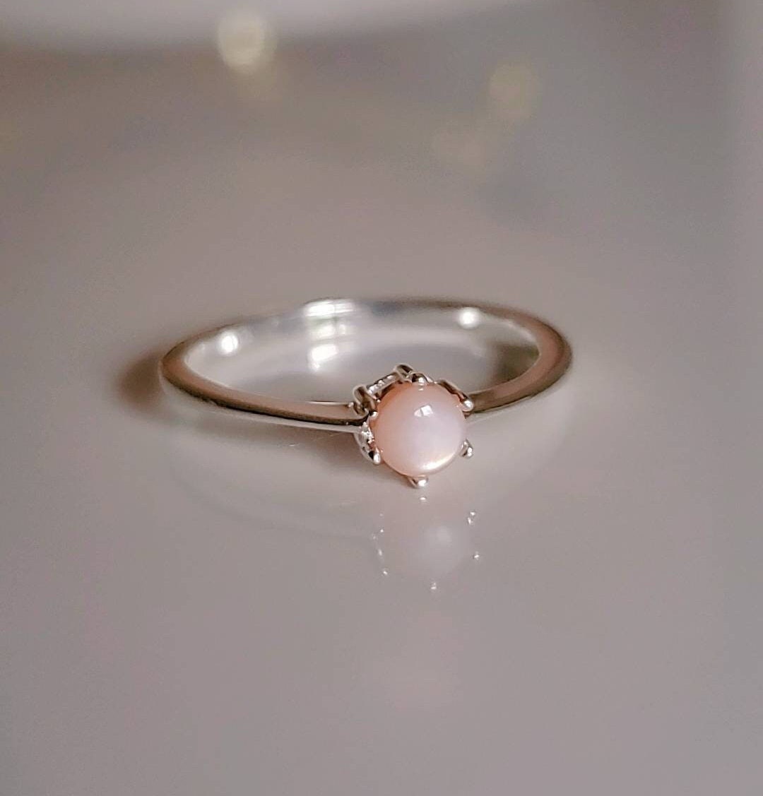 Sterling Silver Pink Mother of Pearl Ring, Women Ring, Solitaire Ring, Engagement Ring, Promise Wedding Ring, 925 Stamped, Sizes 4-12