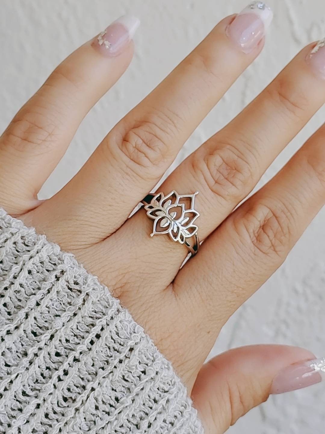 Lotus Flower Sterling Silver Mandala Ring