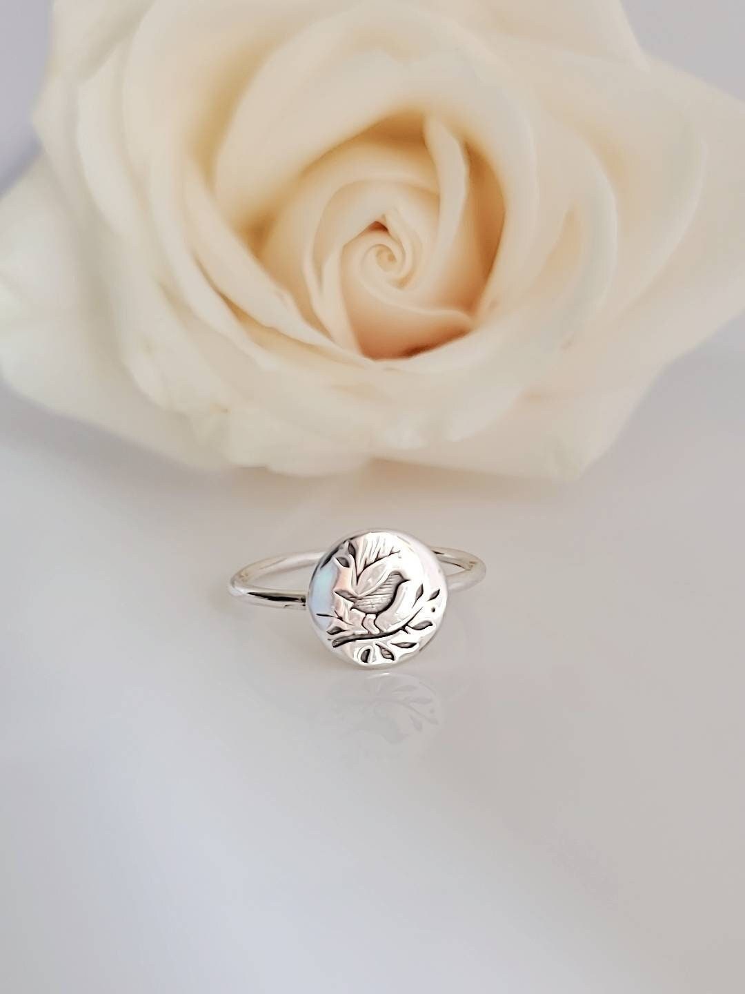 Sterling Silver Songbird Ring, Bird on a Branch Ring, Engraved Bird Ring, Dainty Ring, 925 Silver Ring, Women's Ring, Bridal Gifts