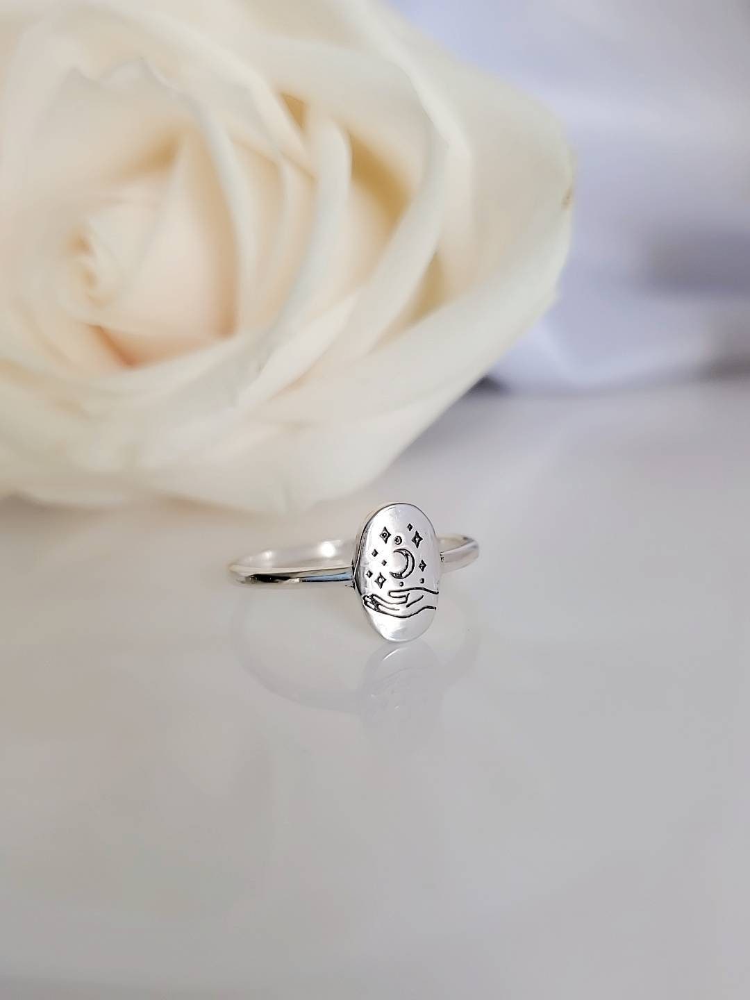 Sterling Silver Ring, Stars Moon Ring, Dainty Ring, 925 Silver Ring, Women's Ring, Bridal Gifts, Mystical Jewelry, Celestial Ring