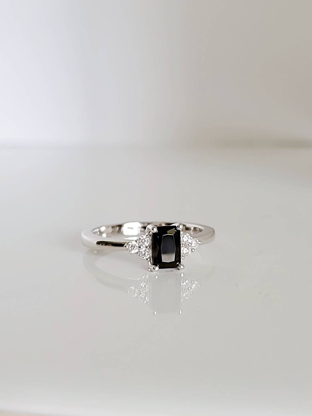 Black Onyx Emerald Cut Promise Ring