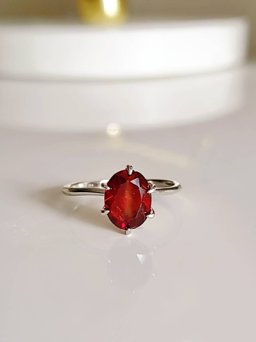 Solitaire Sterling Silver Garnet Ring