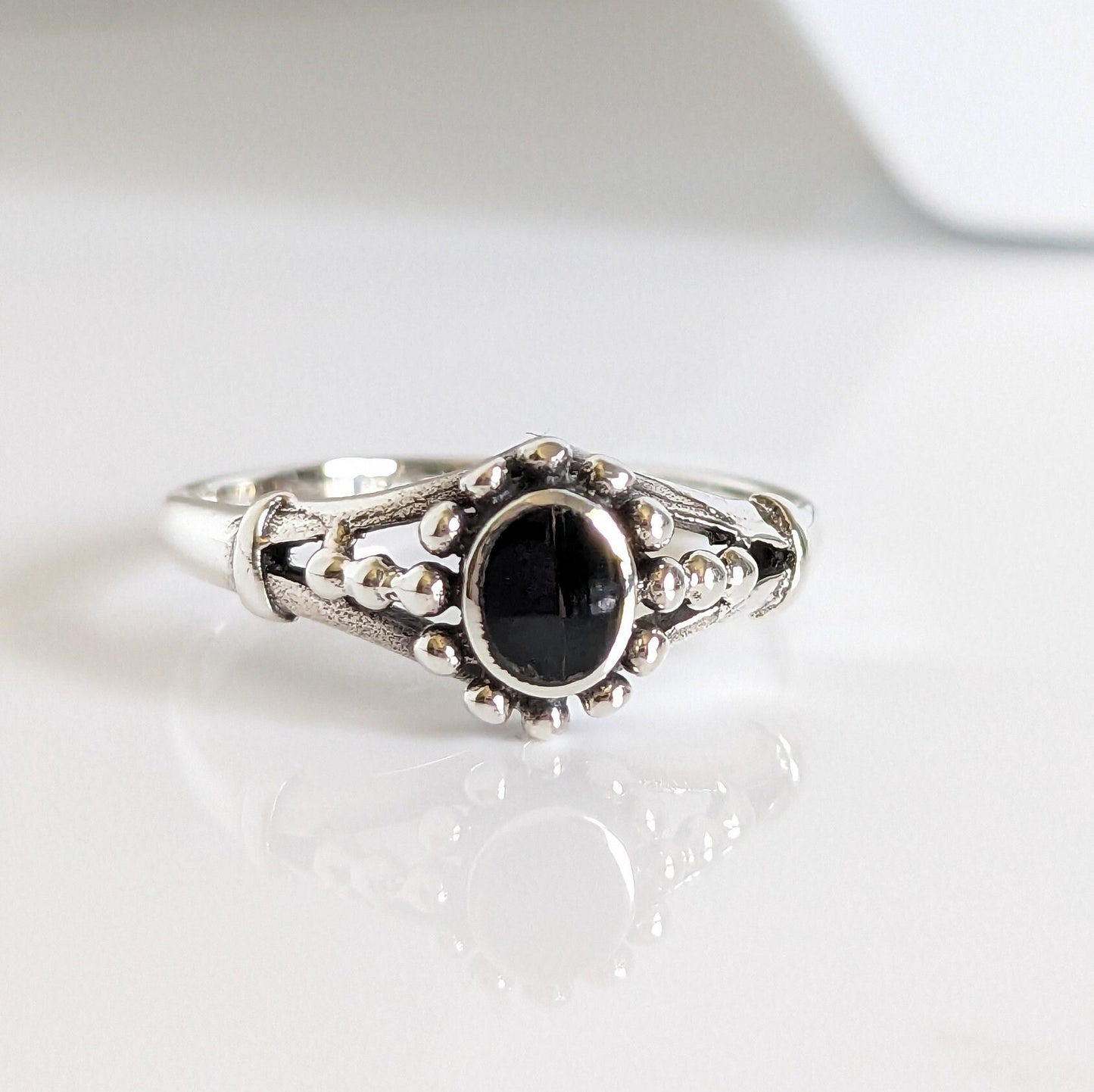 Dainty Sterling Silver Onyx Ring