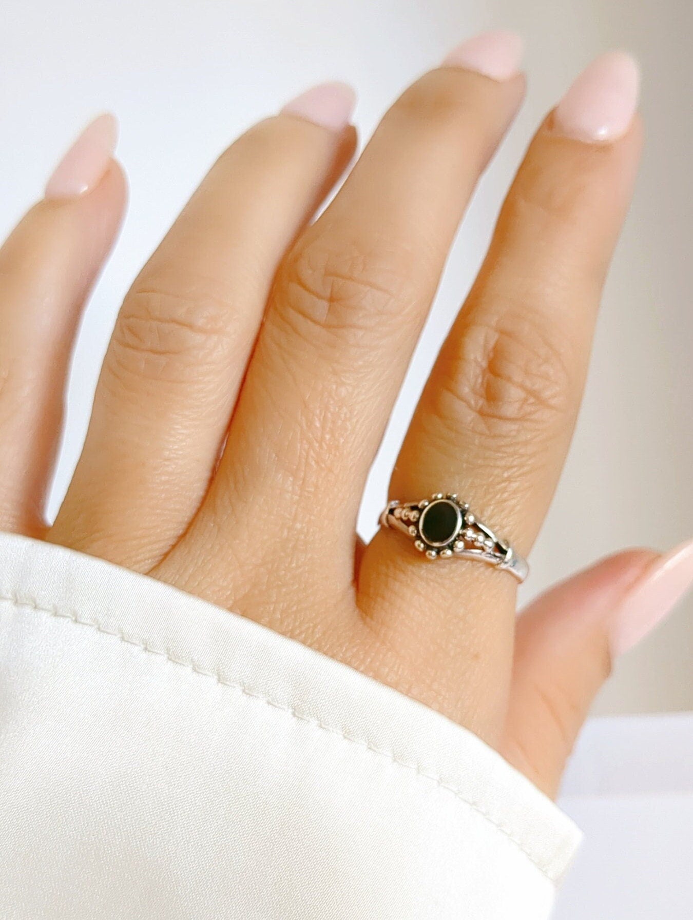 Dainty Sterling Silver Onyx Ring