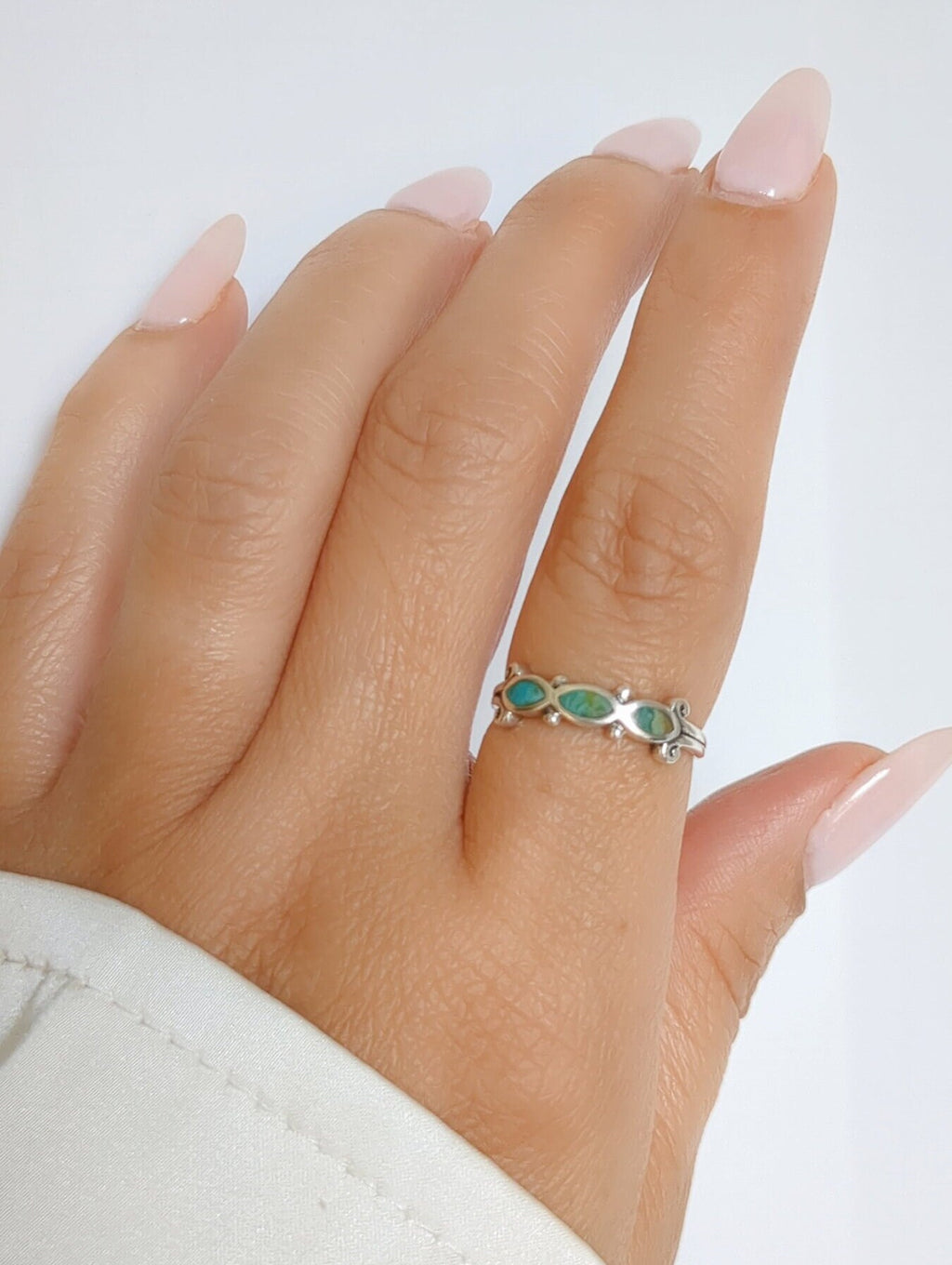 Turquoise Sterling Silver Beaded Bohemian Ring