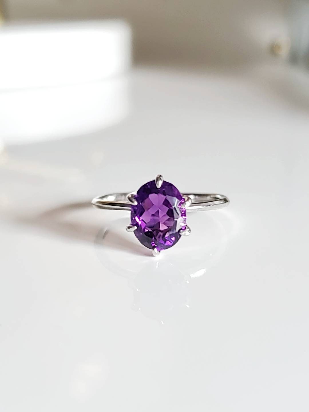 Solitaire Sterling Silver Amethyst Ring