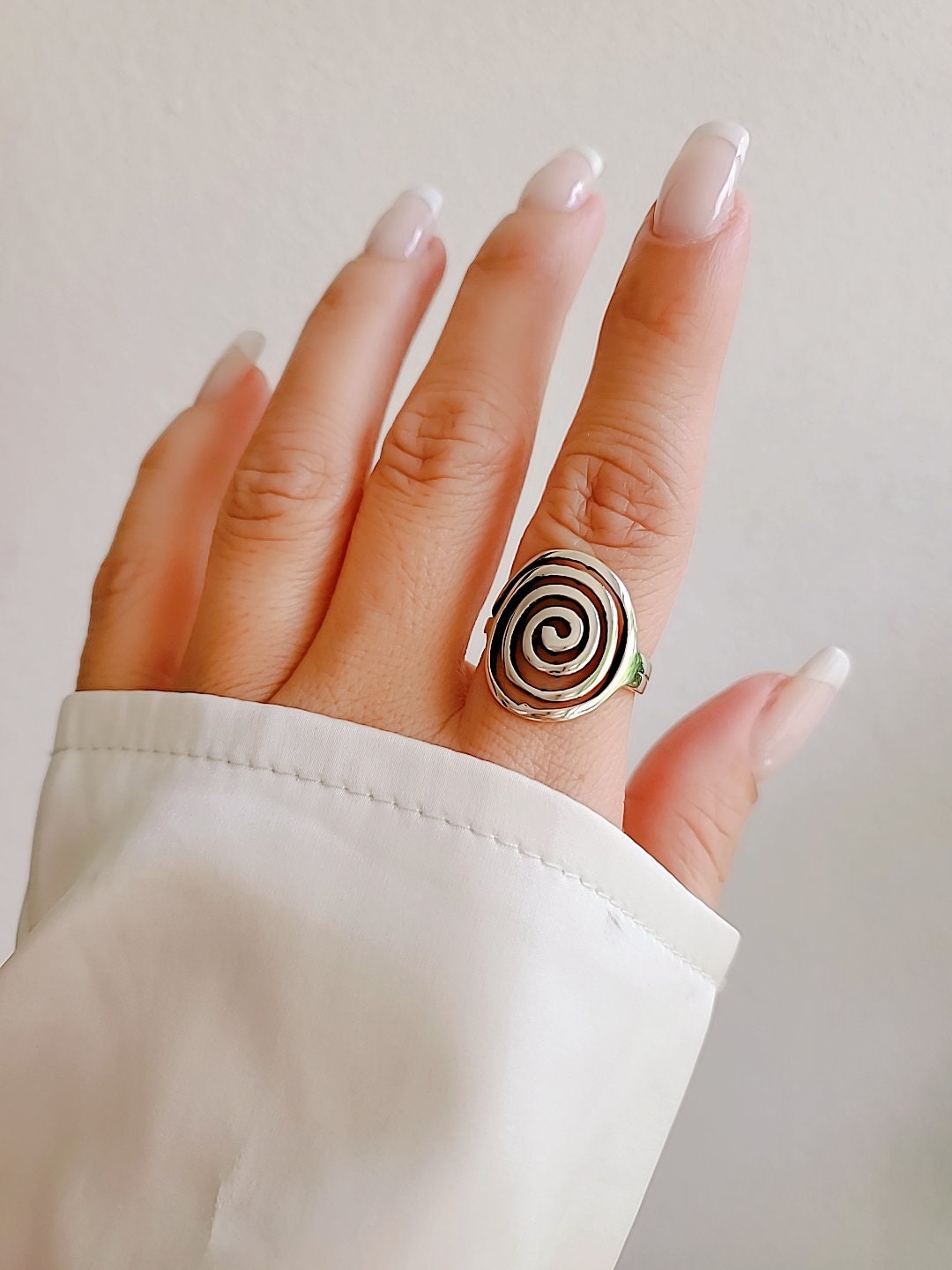 Sterling Silver Spiral Ring, Statement Big Circle Spiral Ring, Swirly Boho Ring, Bohemian Ring, 925 Silver Ring, Anillo de Plata