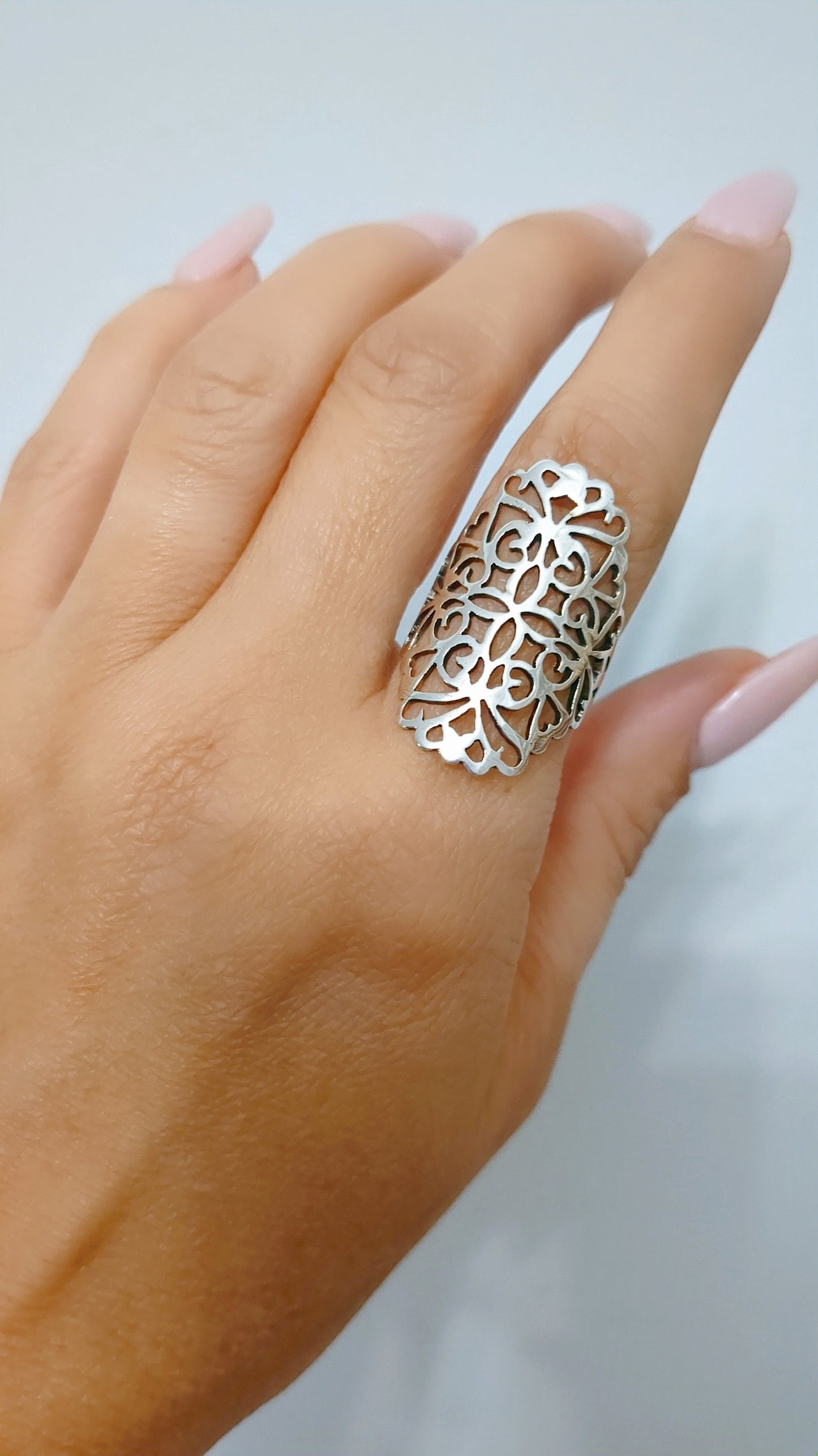 Sterling Silver Shield Ring, Silver Women Ring, Statement Ring, Bali Boho, Bohemian Ring, Silver Jewelry, 925 Ring