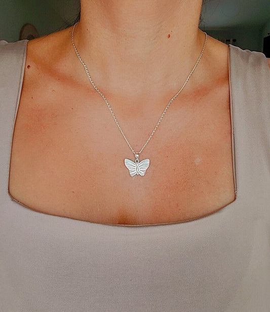 Sterling Silver Mother of Pearl Butterfly Pendant with Chain