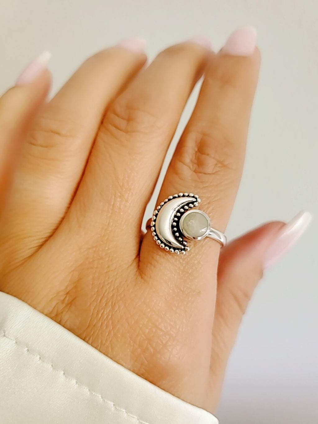 Crescent Mother of Pearl Moon Ring