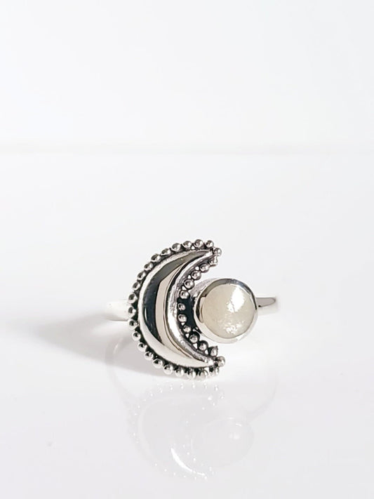 Crescent Mother of Pearl Moon Ring