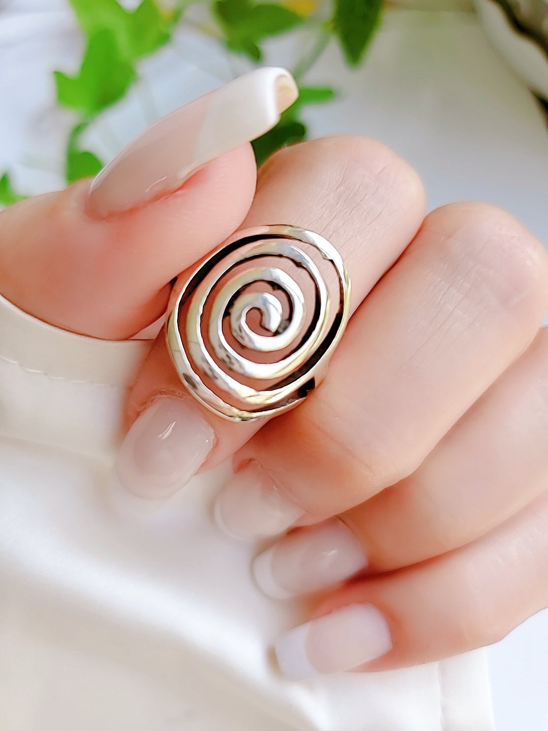 Sterling Silver Spiral Ring, Statement Big Circle Spiral Ring, Swirly Boho Ring, Bohemian Ring, 925 Silver Ring, Anillo de Plata