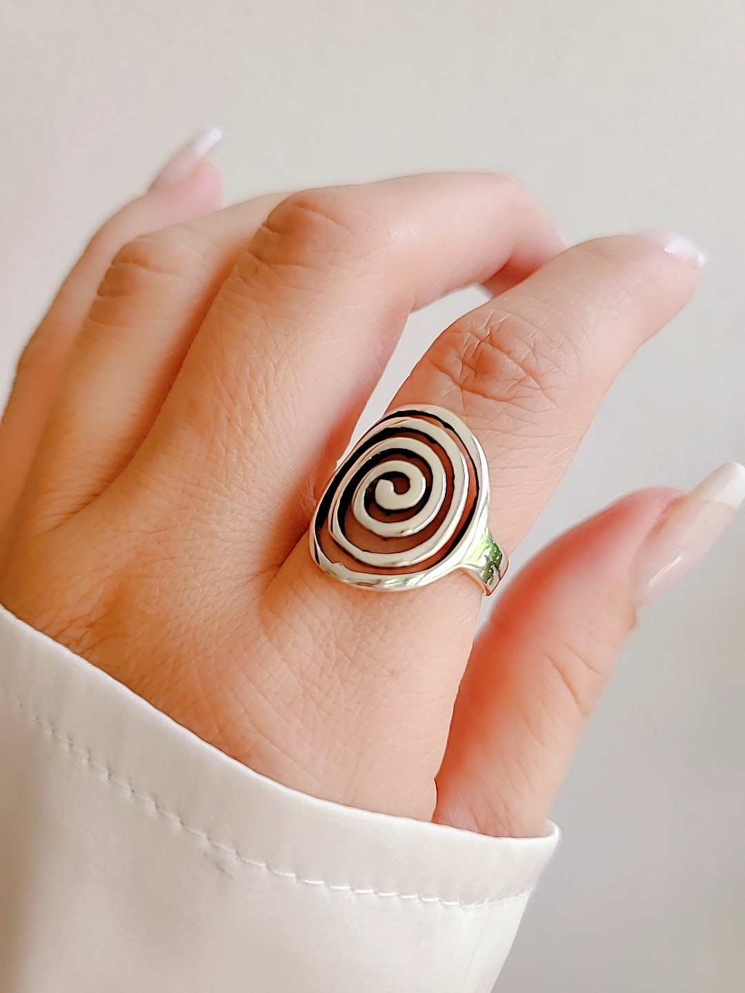 Sterling Silver Spiral Ring, Statement Big Circle Spiral Ring, Swirly Boho Ring, Bohemian Ring, 925 Silver Ring, Anillo de Plata