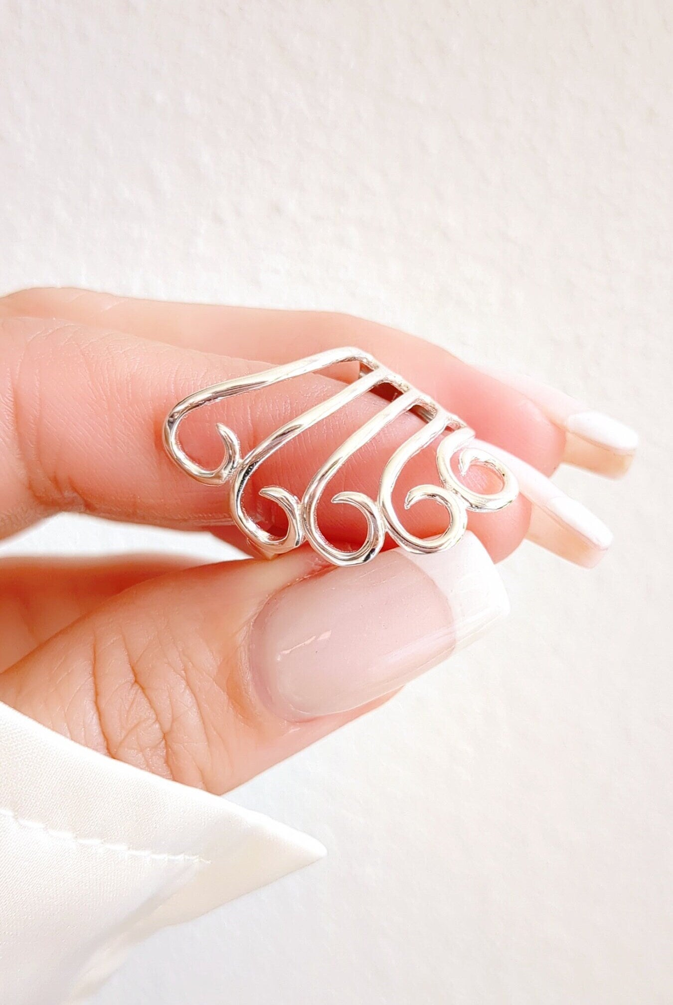 Sterling Silver Spirals Ring, Shield Ring, 925 Statement Ring, Women's Silver Ring