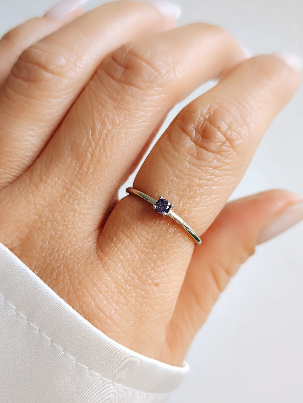 Dainty Genuine Amethyst Ring – 925 Sterling Silver