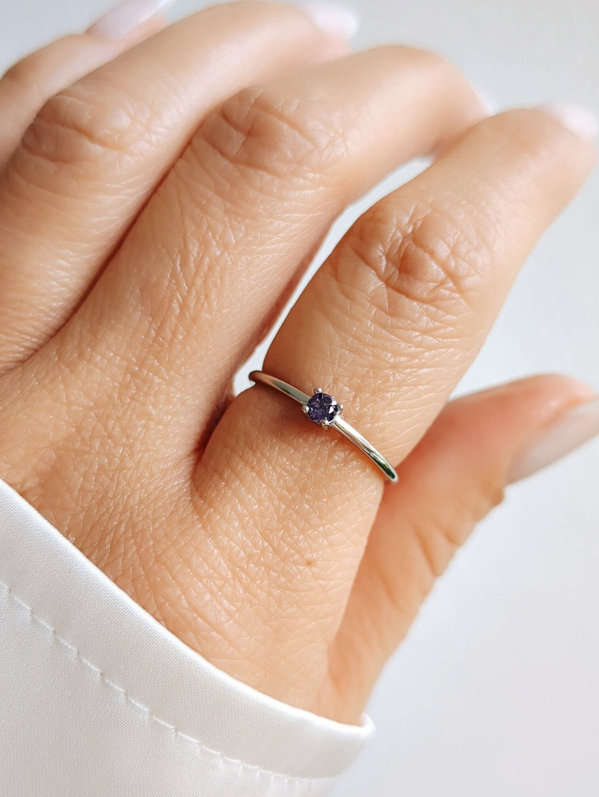 Dainty Genuine Amethyst Ring – 925 Sterling Silver