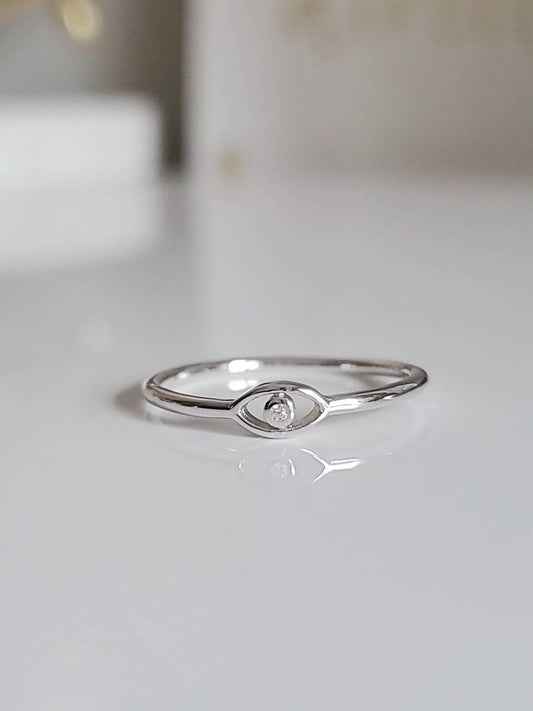 Sterling Silver Dainty Evil Eye Ring
