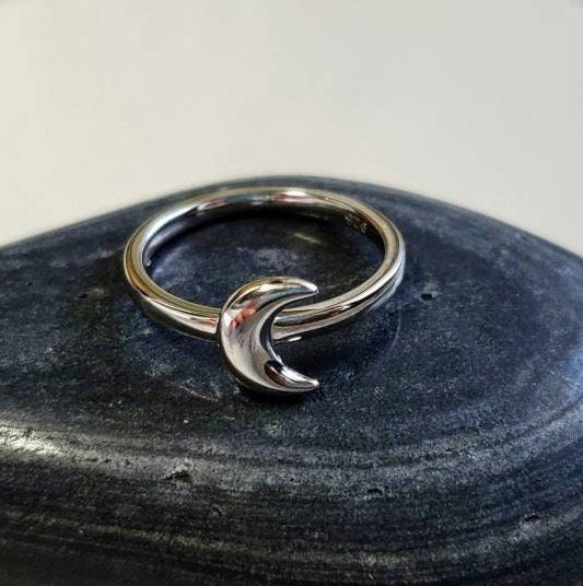 Sterling Silver Crescent Moon Ring, Dainty Moon Ring