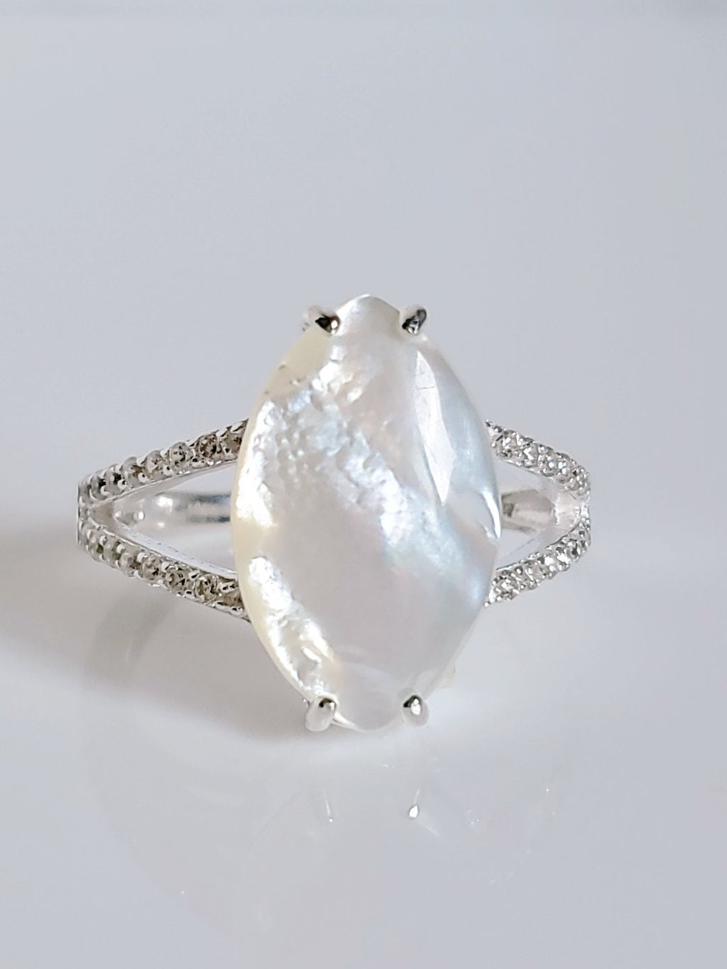 Marquise Mother of Pearl Wedding Ring – 925 Sterling Silver
