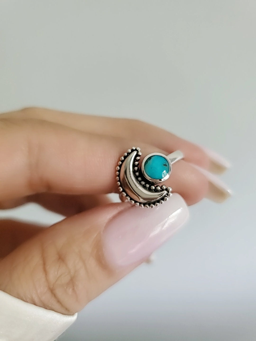 Sterling Silver Crescent Turquoise Moon Mandala Moon Ring
