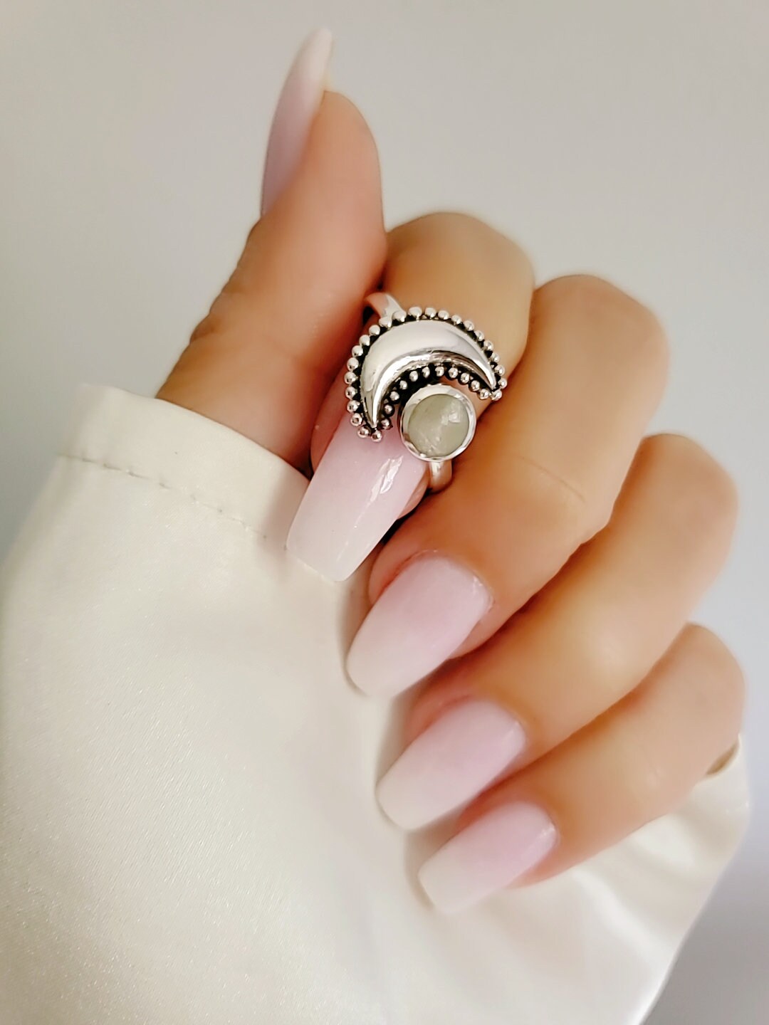 Crescent Mother of Pearl Moon Ring