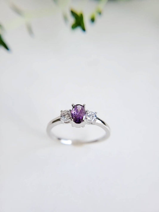 Sterling Silver Amethyst Brides Promise Ring