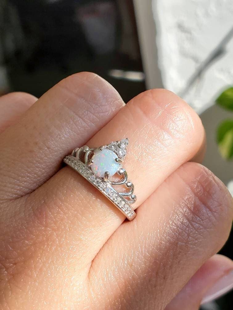 White Crown Opal Women's Ring – Sterling Silver